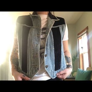 Denim and velvet vest